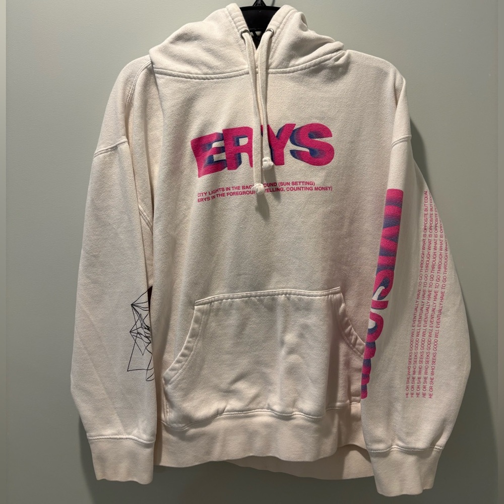 ERYS Graphic Hoodie Sweatshirt - Cream with Pink Print